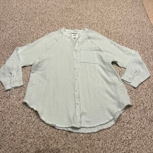 Aerie Gauzy Coverup Button Down Shirt Sz XS Oversized Light Blue Cotton Casual